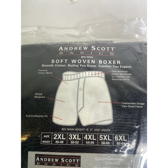 Andrew Scott Basics 3 Pack Woven Boxer Shorts Underwear Mens Size 5XL 58-60 VTG - Picture 6 of 6